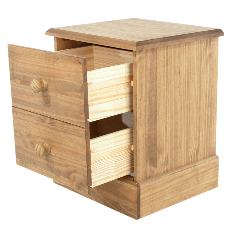 Pursley 2 Drawer Bedside Table, Antique waxed