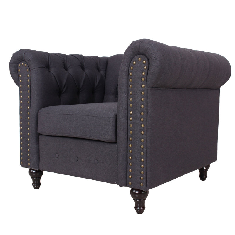 Upholstered Armchair, Dark Grey, Linen