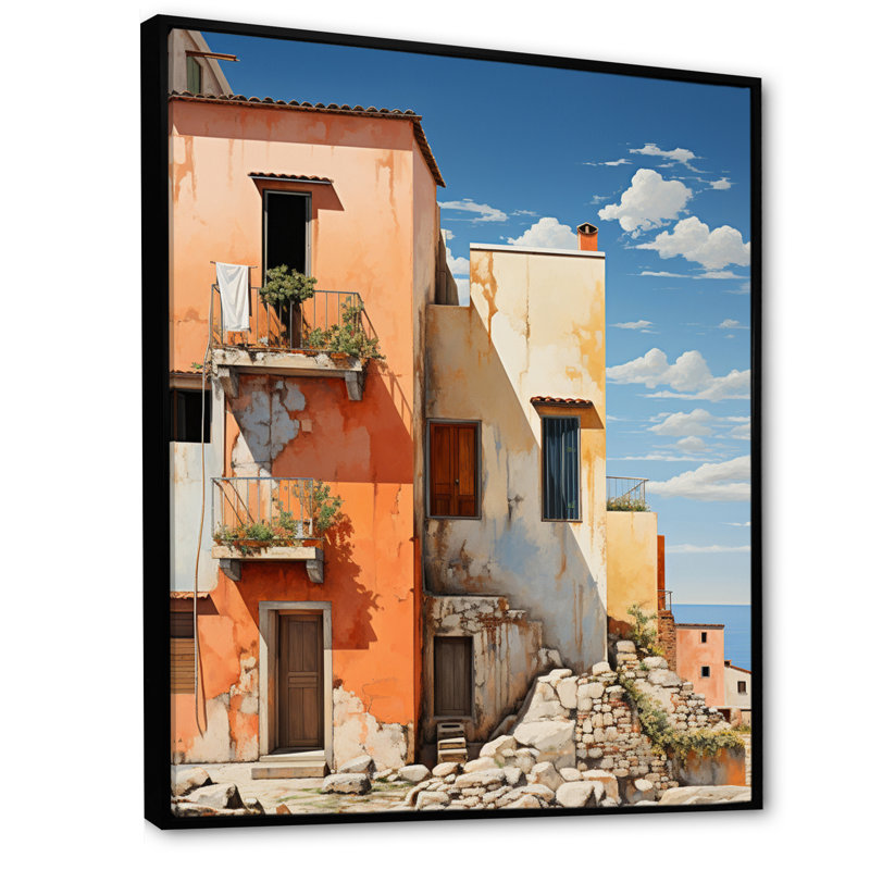 Zulte Italie tons terre cuite Fontanas, H 40 po x l 30 po x P 1,5 po, Cadre flottant noir