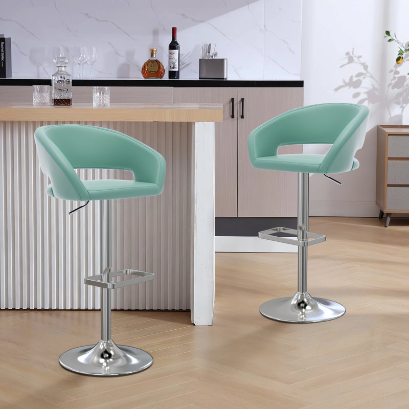 Tabouret de bar réglable avec dossier et accoudoirs creux, tabouret de bar pivotant en cuir synthétique moderne et base en métal, pour la salle à manger de cuisine