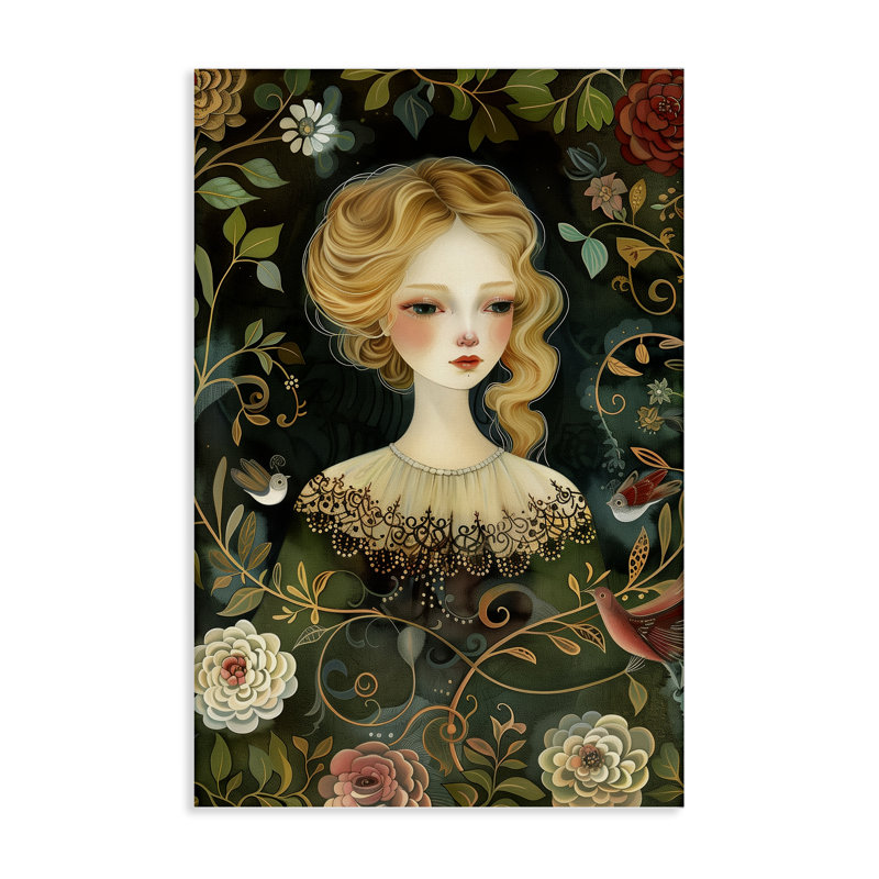 Femme victorienne avec toile florale, design par The Dutch Lady, H 36 po x l 24 po