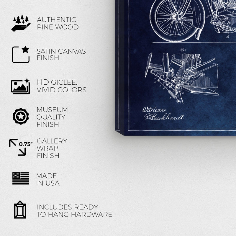 «Harley Engine 1923 Set Horiz Blue Chalkboard» par Oliver Gal, reproduction d'impression sur papier, Toile tendue