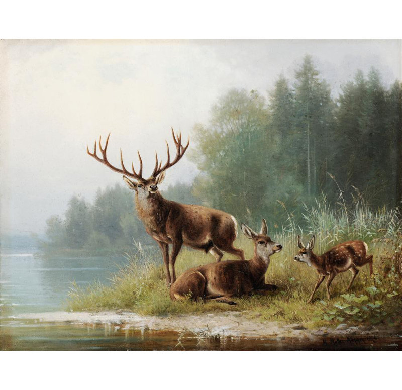 «Stag at a Lake» par Moritz Muller - art mural sur toile tendue avec châssis, H 17 po x l 24 po