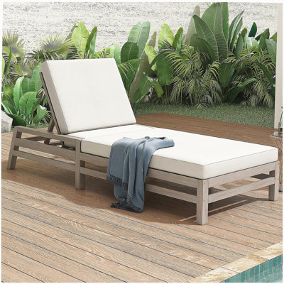 Chaise longue d'extérieur réglable à 5 positions Trexm, fauteuil de patio inclinable en bois massif avec coussins épais, résistant aux intempéries pour la piscine, le balcon et le jardin (gris)