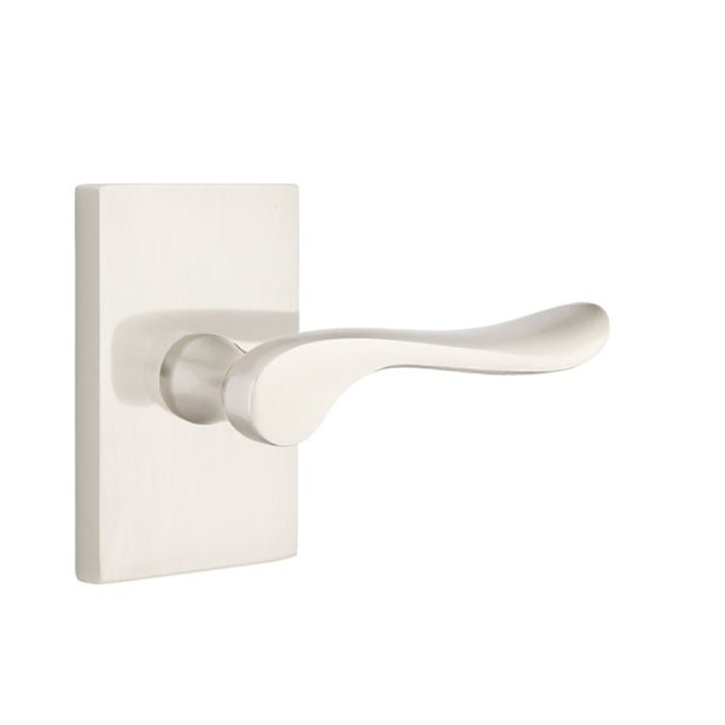 Poignée de porte avec rosette Lucerne, Droite, Nickel satiné, Rectangular
