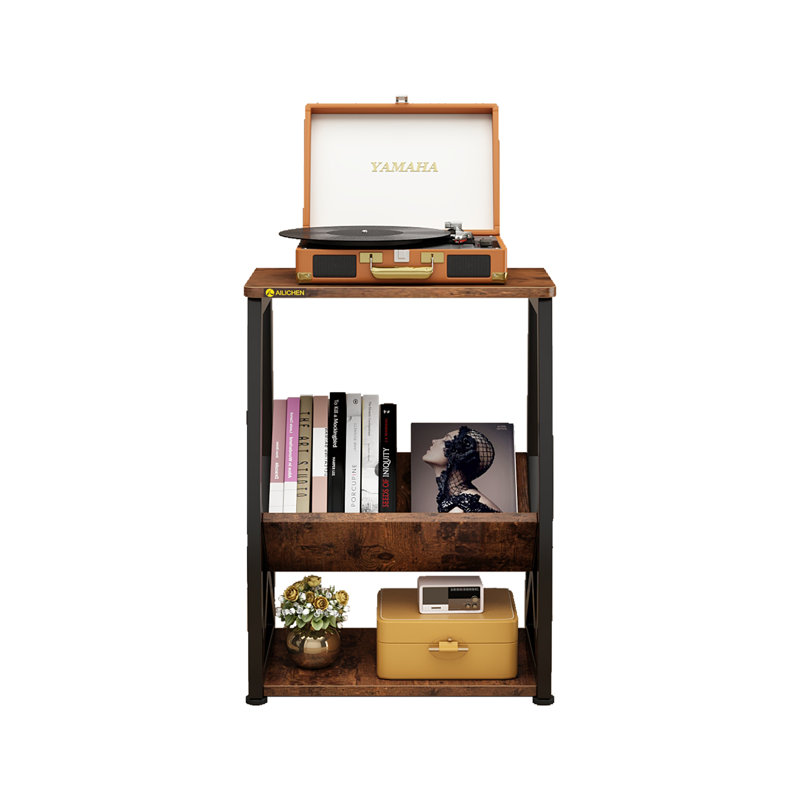 Table d'appoint étroite avec tablette de rangement, table de bout moderne à 3 niveaux pour petits et petits espaces