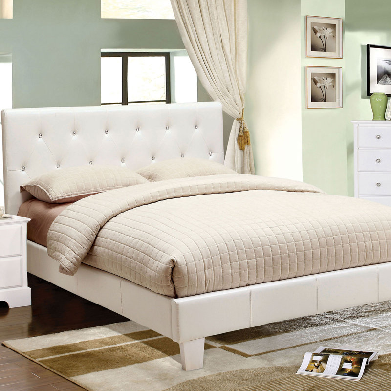 Maren Upholstered Platform Bed, King, White