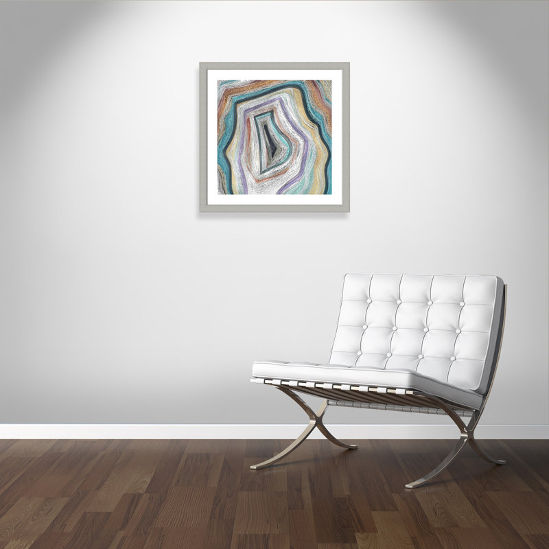 Agate moderne bleu sarcelle - peinture encadrée, Argent brossé, H 29 po x l 29 po x P 1,25 po