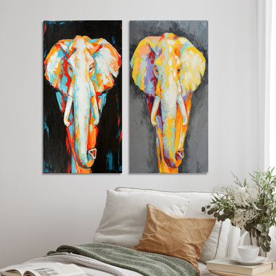 «Paint Dessin of Elephant Portrait», ensemble de 2 peintures sur toiles