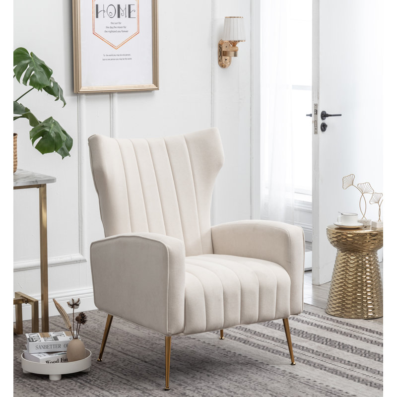 Milana 27" Wide Velvet Wingback Chair, Beige Velvet