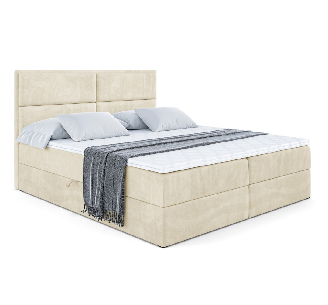 Boxspringbett mit H4 Multipocket-Matratze, Bettkasten und Topper