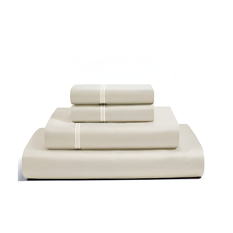 400TC Cotton Classic Luxurious Embroidery Cotton 4 Piece Sheet Set Fitted Sheet Fits Upto 16" Deep Pocket, Queen Sheet Set