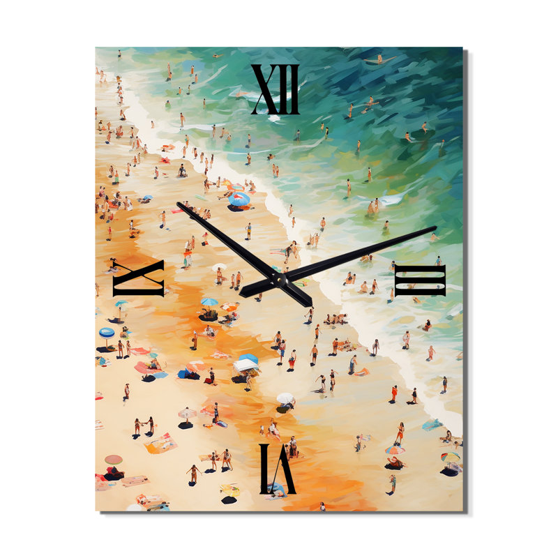 Vue aérienne du parasol de plage VI - Horloge murale moderne nautique et de plage, H 40 po x l 30 po x P 1 po