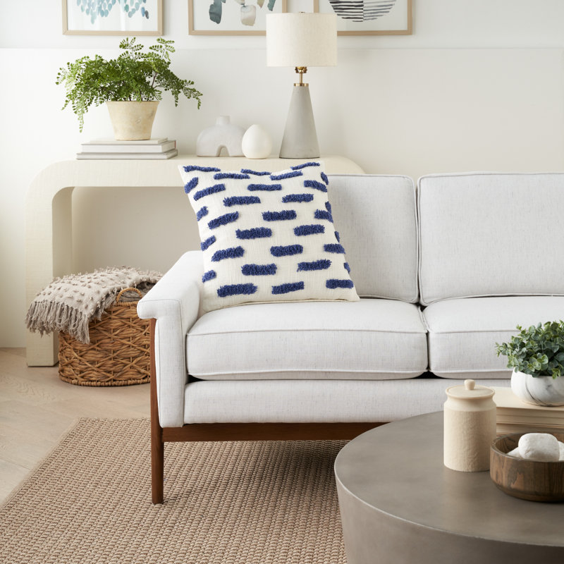 18" Square Blue Tufted Cotton Throw Pillow