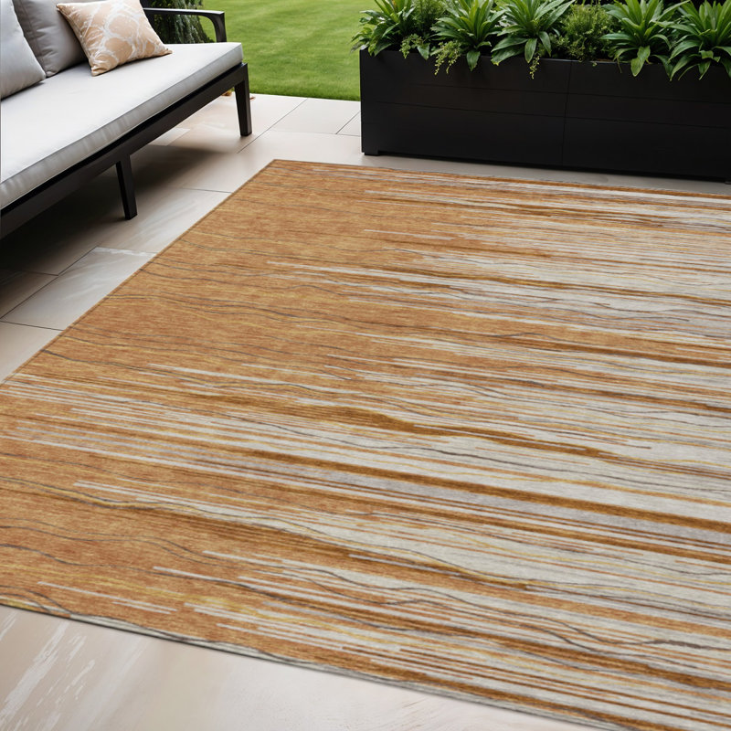 Tapis intérieur lavable rayé en cuivre brun 5 pi x 8 pi