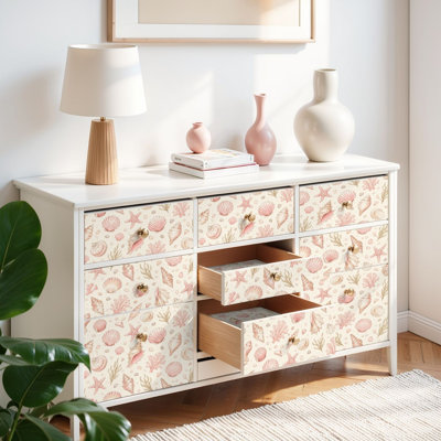 Peel and Stick Wallpaper Contact Paper Seashell Starfish Pink Coral Self Adhesive and Removable 17.7in x 118in(45x300cm)