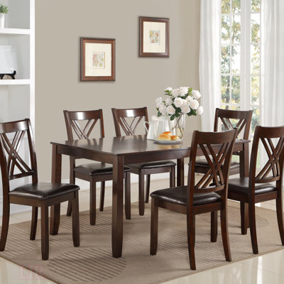 7-Pc Transitional Dining Set With Rectangular Table And PU Upholstered Chairs, Perfect For Modern And Traditional Homes