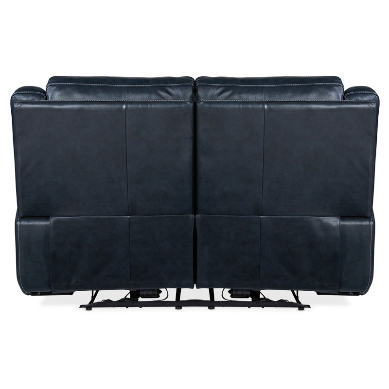 MS 87.5" Genuine Leather Pillow Top Arm Reclining Sofa, Genuine Leather Cosmos Cobalt, 43" H x 87.5" W x 40.5" D, 3
