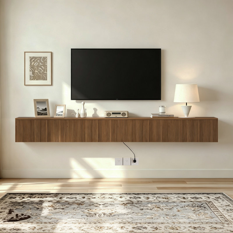Meuble télé flottant 86,6 po Modern, Brun