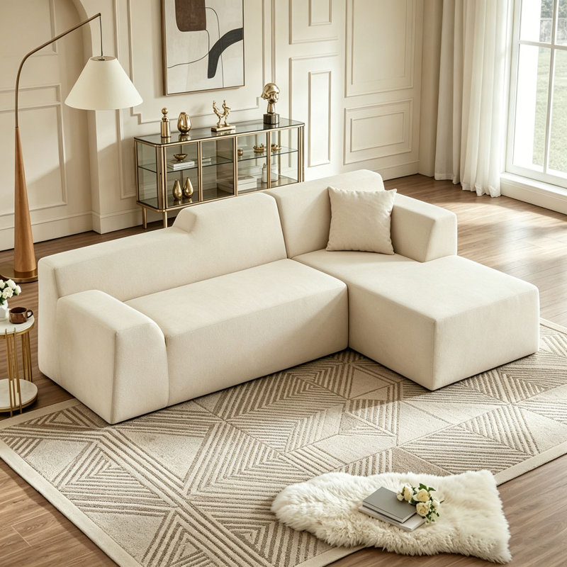 Canapé moderne en forme de L en velours côtelé, Beige-droit