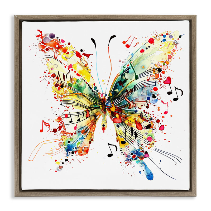  «Musical Song Butterfly» encadrée par Floater, H 25 po x l 25 po, Cadre flottant orme Montalcino