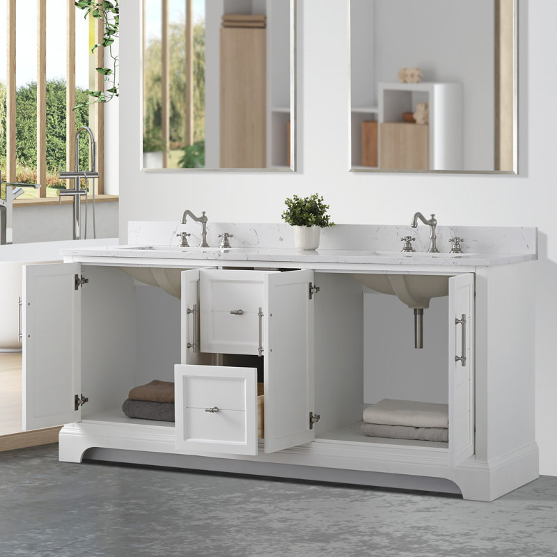  72" Freestanding Double Sink Bathroom Vanity with Top, White