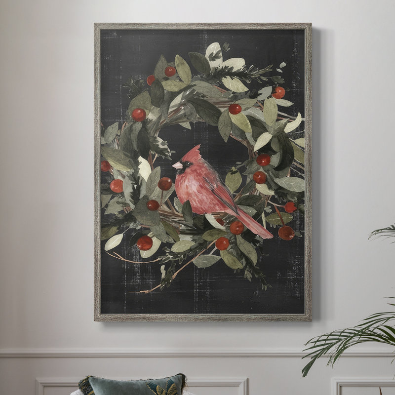 «Christmas Cardinal I», reproduction encadrée - bois massif, H 30 po x l 24 po