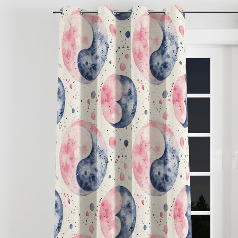 Rideaux de fenêtre pour filles - 1 panneau de rideau moderne à œillets Yin Yang, L 52 po x L 84 po, Œillets argentés