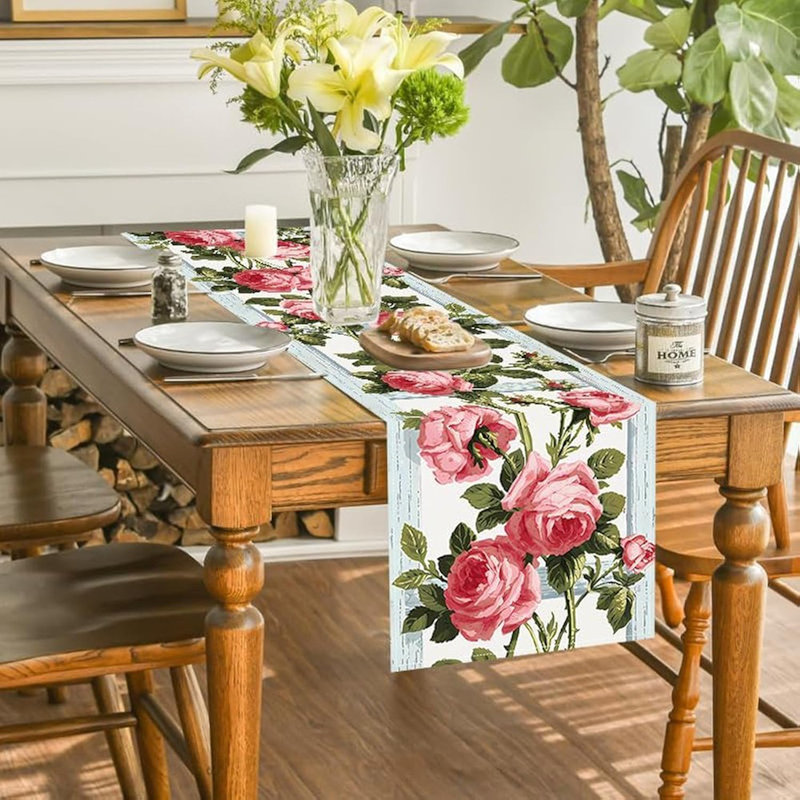 Chemin de table rose et eucalyptus - rose -, décoration de printemps / été