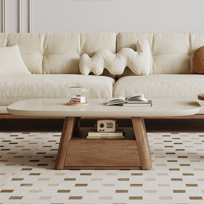 Table basse ovale simple et multifonctionnelle, Crème, crème