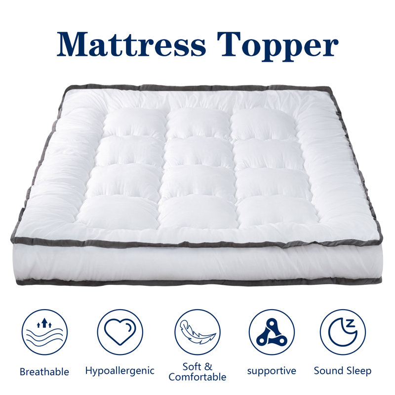 Jibberding 4'' Plush Down Alternative Mattress Topper, White, Queen