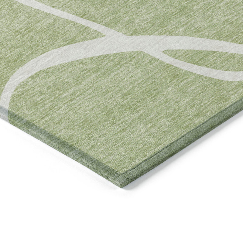 Tapis d'intérieur et d'extérieur lavable abstrait 8 pi x 10 pi vert et ivoire artichaut