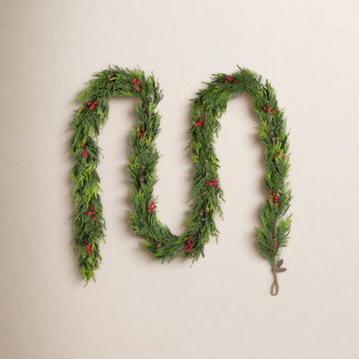 Christmas Garland with Pinecones and Red Berries