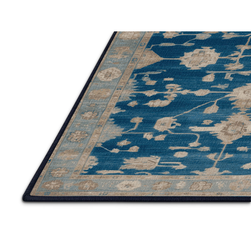 Tapis bleu lavé à la machine, Rond 5 pi