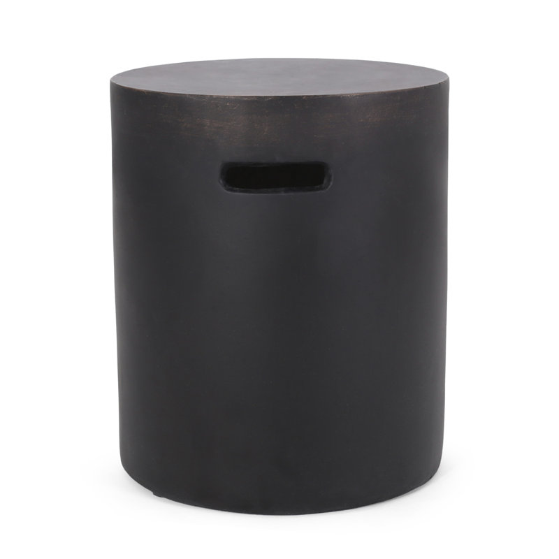 Light Weight Concrete Outdoor Side Table With Simple Cylindrical Structure And Cutout Handle