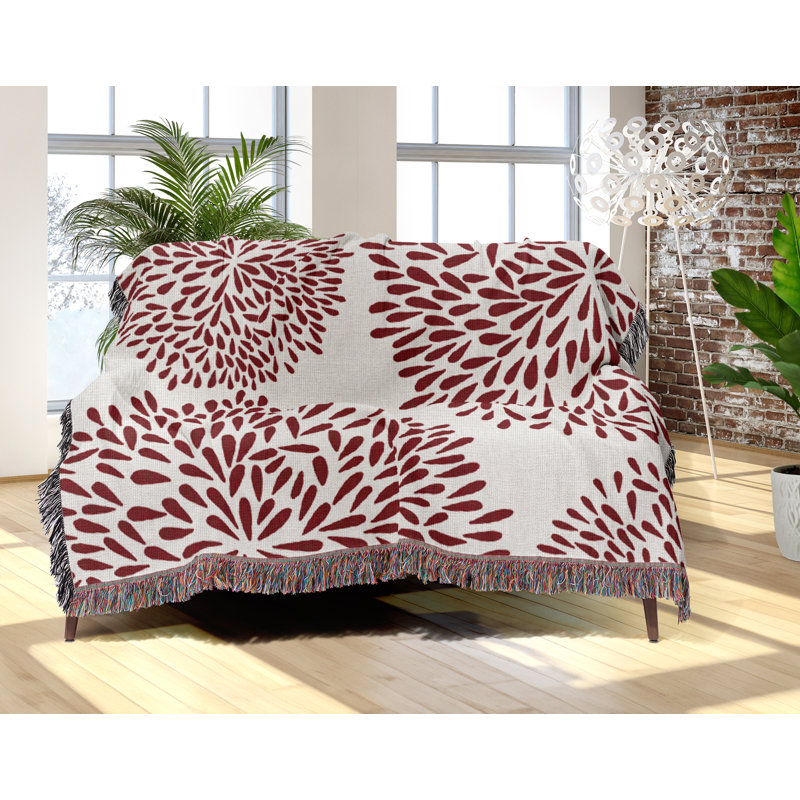 Jeté floral en coton, 50 x 70, Rouge