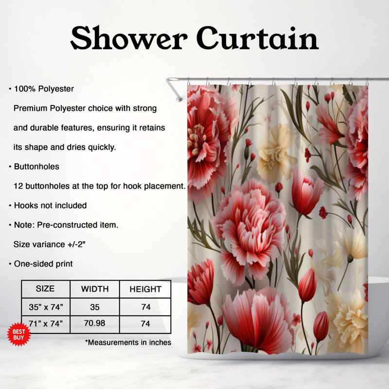 Rideau de douche Carnation Grace - Premium, H 74 po x l 71 po