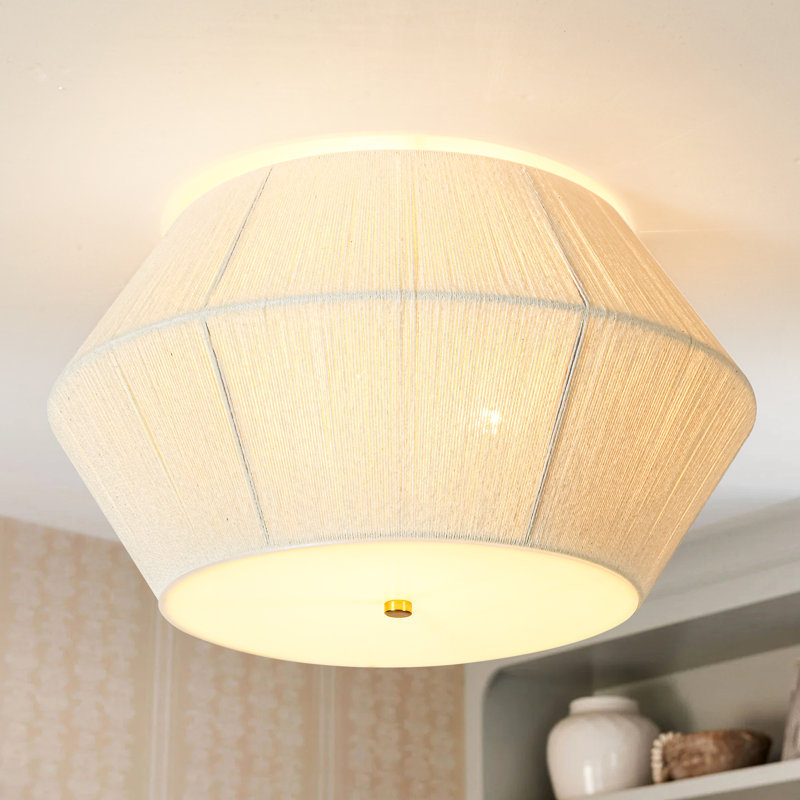 3-Light Boho Fabric Linen Diamond Flush Mount with Acrylic Diffuser