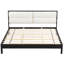 Structure de lit plateforme en bois massif de très grande taille avec tête de lit tapissier en velours beige, noir, aucun sommier tapissier requis