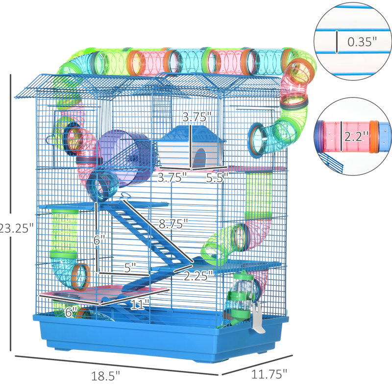 Cage à hamster de 18,5 po à 5 niveaux - bleu, combinant tubes, tunnels, plat de nourriture, bouteille d'eau, roue d'exercice, optimisation de la circulation d'air et de la légèreté