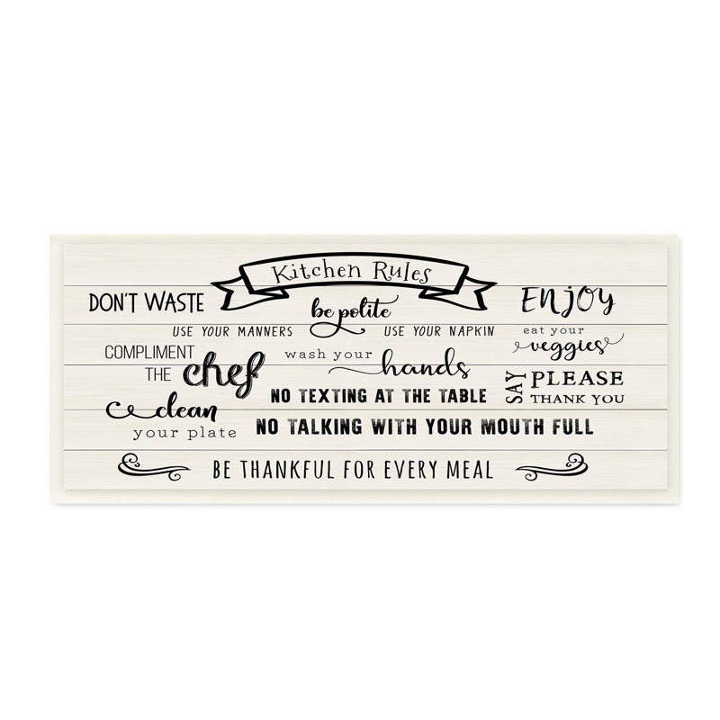 «Kitchen Rules List Family Happiness Motivation" par CAD Designs - Art textuel, Bois, H 7 po x l 17 po
