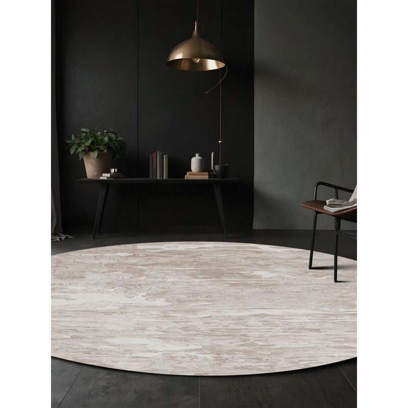 Tapis beige lavable à la machine, Rond 4 pi