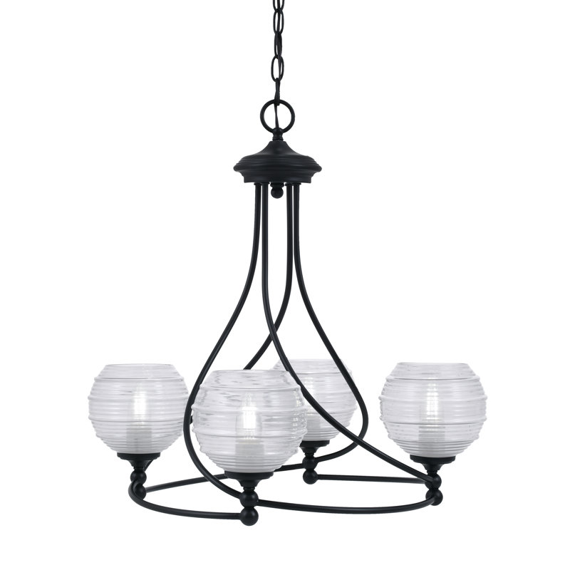 Lustre 4 lumières Sadea illustré avec verre de 6 po, Clair, Noir mat