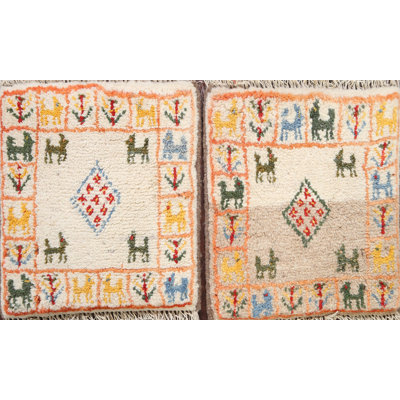 Tapis carré ivoire en laine noué à la main de conception unique 1 pi 4 po O'Regan