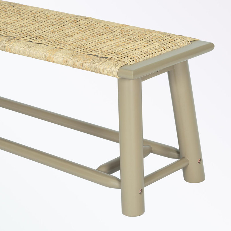 Bancs avec siège en rotin et pieds en bois, Beige