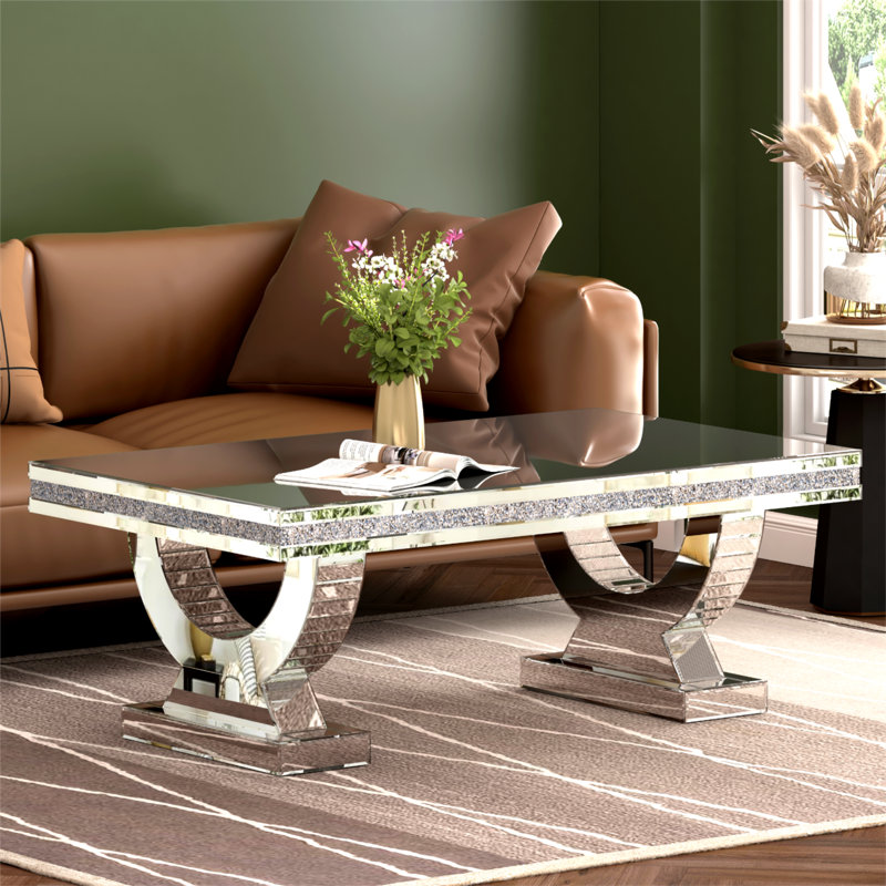 Garnette Mirrored Coffee Table Rectangular U-Legs