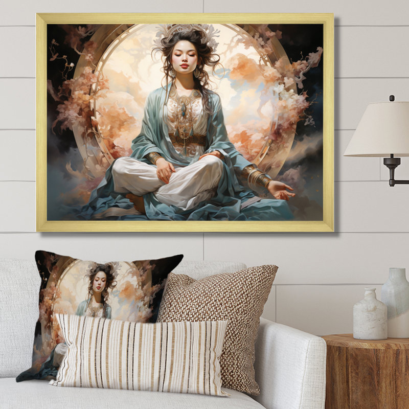 Art asiatique, bodhisattva Grace I - impression, H 12 po x l 20 po x P 1 po, Encadrement doré