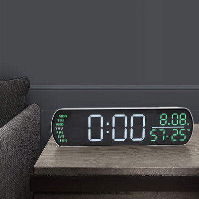 Large Display Digital Alarm Clock Date Day of Week Calendar Temperature Humidity LED Desk Table with Auto DST White Shell Green Light
