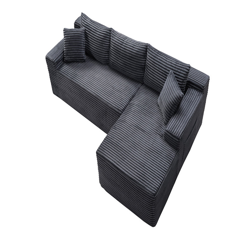 Canapé modulaire à compression (gris), Velours côtelé gris, Orienté à droite