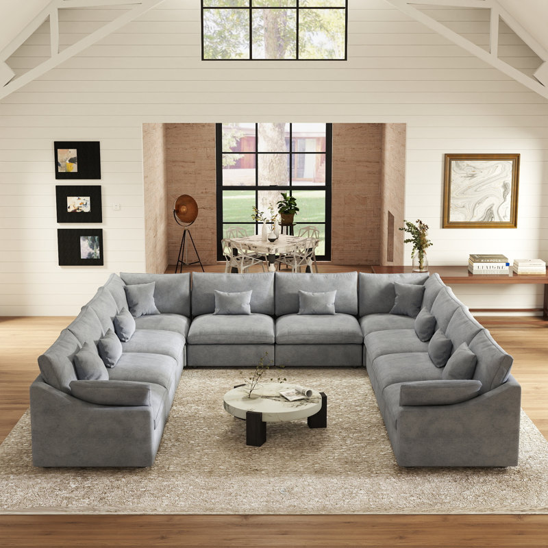 Canapé modulaire symétrique en U rembourré, Light Gray